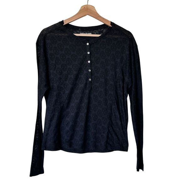 Zadig & Volitaire S Corty Burn Skull print Long Sleeves Burnout tees - Picture 1 of 9
